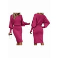 thumbnail image 1 of Suéter de Larga con Cuello Alto y Farol para Mujer, Estilo Formal, Ajustado, Ajustado, Estilo Lápiz, Midi, para Vestir Rosa Roja XL, 1 of 7