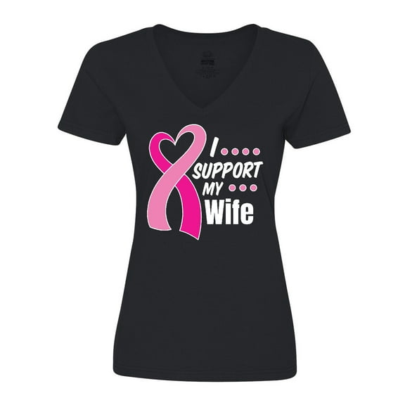 Inktastic Breast Cancer Awareness I Support My Wife with Pink Ribbon Women's V-Neck T-Shirt