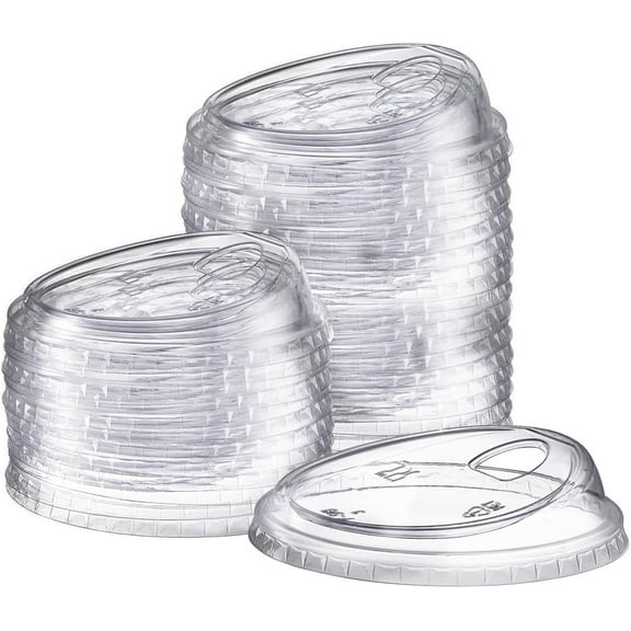 [100 Count] Crystal Clear Strawless PET Plastic Lids for 12, 16, 20 & 24 oz. Milkshake Cups