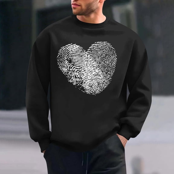 PNTUTB Valentine's Day Sweatshirts for Men's Fashion Print Crew Neck Long Sleeve Casual Loose Pullover Tops