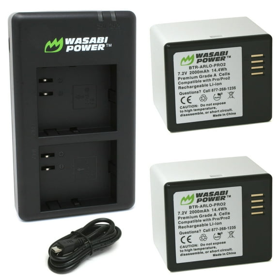 Wasabi Power Battery (2-Pack) and Dual Charger for Arlo Pro, Pro 2 (VMA4400 & VMA4400C)