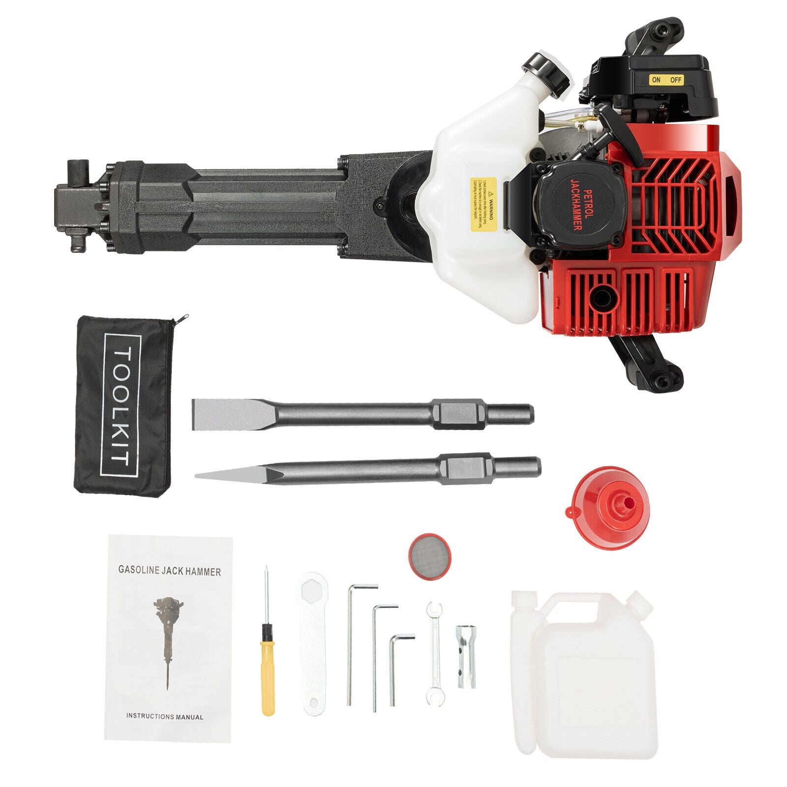 Miumaeov 52cc 1.9KW Gas Demolition Concrete Breaker Punch Drill Jack Hammer with Chisel