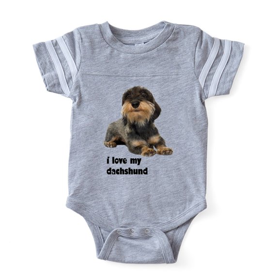 CafePress - FIN Wirehaired Dachshund Love Baby Football Bodysu - Cute Infant Baby Football Bodysuit