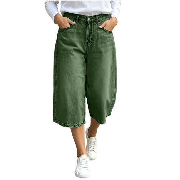 Raeneomay Women's and Women's Plus Button Front Bermuda Shorts Mid Rise Straight Leg Denim Shorts with Pockets for Summer