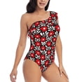 thumbnail image 3 of Cauagu Red Floral Print Women's Sexy One Piece Swimsuits One Shoulder Ruffle Tummy Control Bathing Suit Slimming Swimwear-Medium, 3 of 6