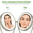 thumbnail image 2 of Ovente LED Lighted Tabletop Makeup Mirror 9.5 Inch 1X 10X Magnifier Dimmable 360 Adjustable Double Sided Acrylic Edge Battery USB Operated Bedroom Vanity Lamp Professional Nickel Brushed MLT45BR1X10X, 2 of 10