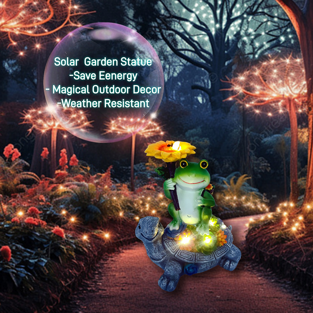 10 Inch Solar Turtle Garden Statue Outdoor Decor Animal Figurine Light for Patio Yard Outside Home Art Ornament Gifts