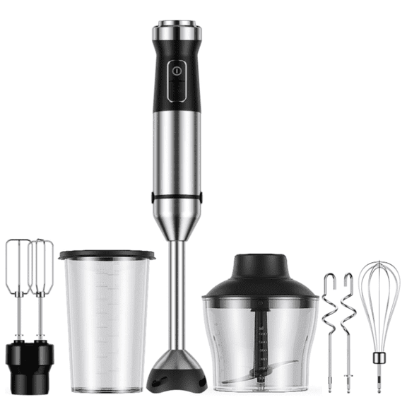 6-in-1 Immersion Blender, 1000W Hand Blender with 20 Speeds, Scratch-Resistant Stick Mixer with Whisk, Chopper, Beaker, Egg Beaters & Dough Hooks – Hand Mixer, Black
