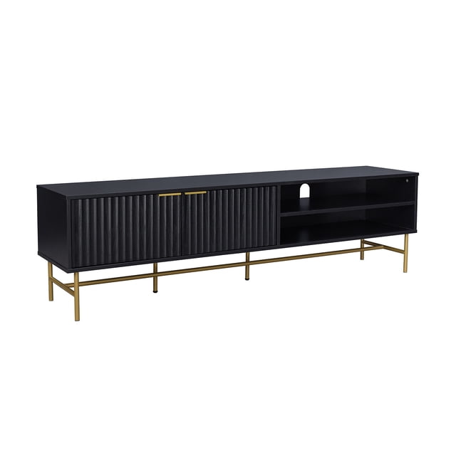 Mueble de Tv Relan Queens Negro Diseño Acanalado 180 cm