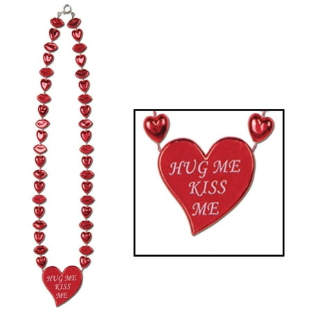 Club Pack of 12 Red and White Heart Necklace Valentines Day Accessories 22