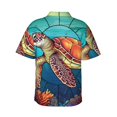 thumbnail image 3 of Daiia Sea Turtle in Coral Hawaiian Shirt for Men Gentle Cotton Regular Short Sleeve Casual-Small, 3 of 9