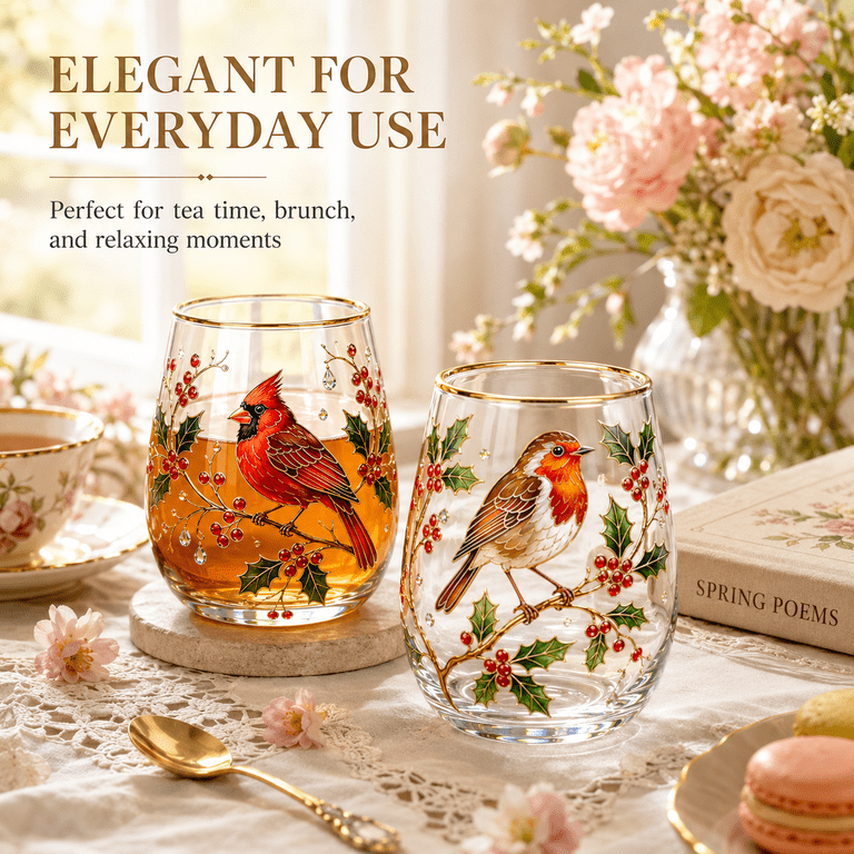 2026 Hummingbird Glass Tea Cup, Clear Floral Bird Mug, Transparent