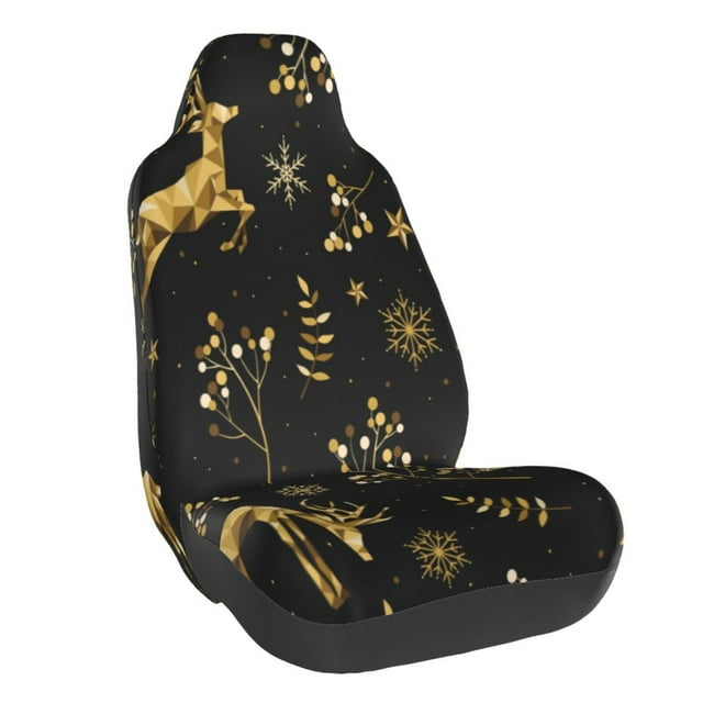 Wukai Christmas Gold Deers1 Full Set Car Seat Covers with Soft Padding Universal Auto Front Seats Protector and Cushion Mat