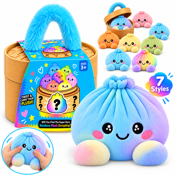 2026 Rainbow Plush Dumpling Squishy Mystery, Stuffed Dumpling Squishies Plushies Fidget Toy, Christmas Collectible Toy with Simulated Steamer & Fuzzy Handle, Stress Relief Gift