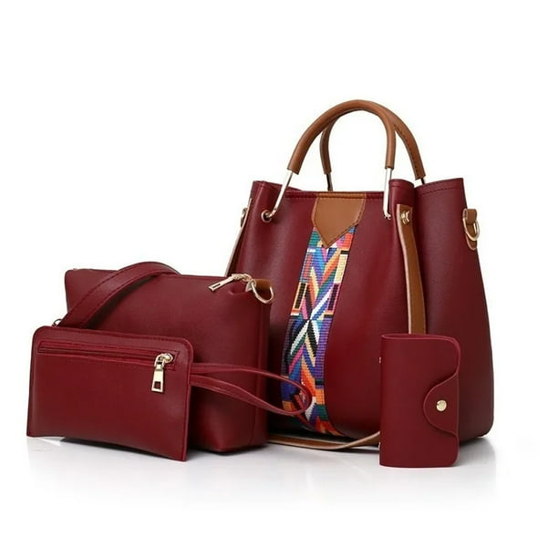Set 4 Bolsos Cuero Sintetico Casual Moda Mujer Dama Hombro Color ROJO Bolso bolsos dama casual Walmart en linea