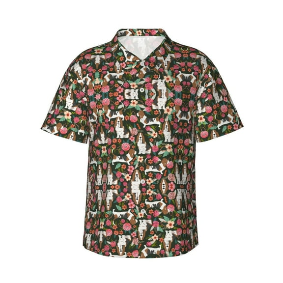 Basset Hound Dog Hawaiian Shirts For Men, Summer Short-Sleeve Relaxed-Fit Button-Down Shirts Small