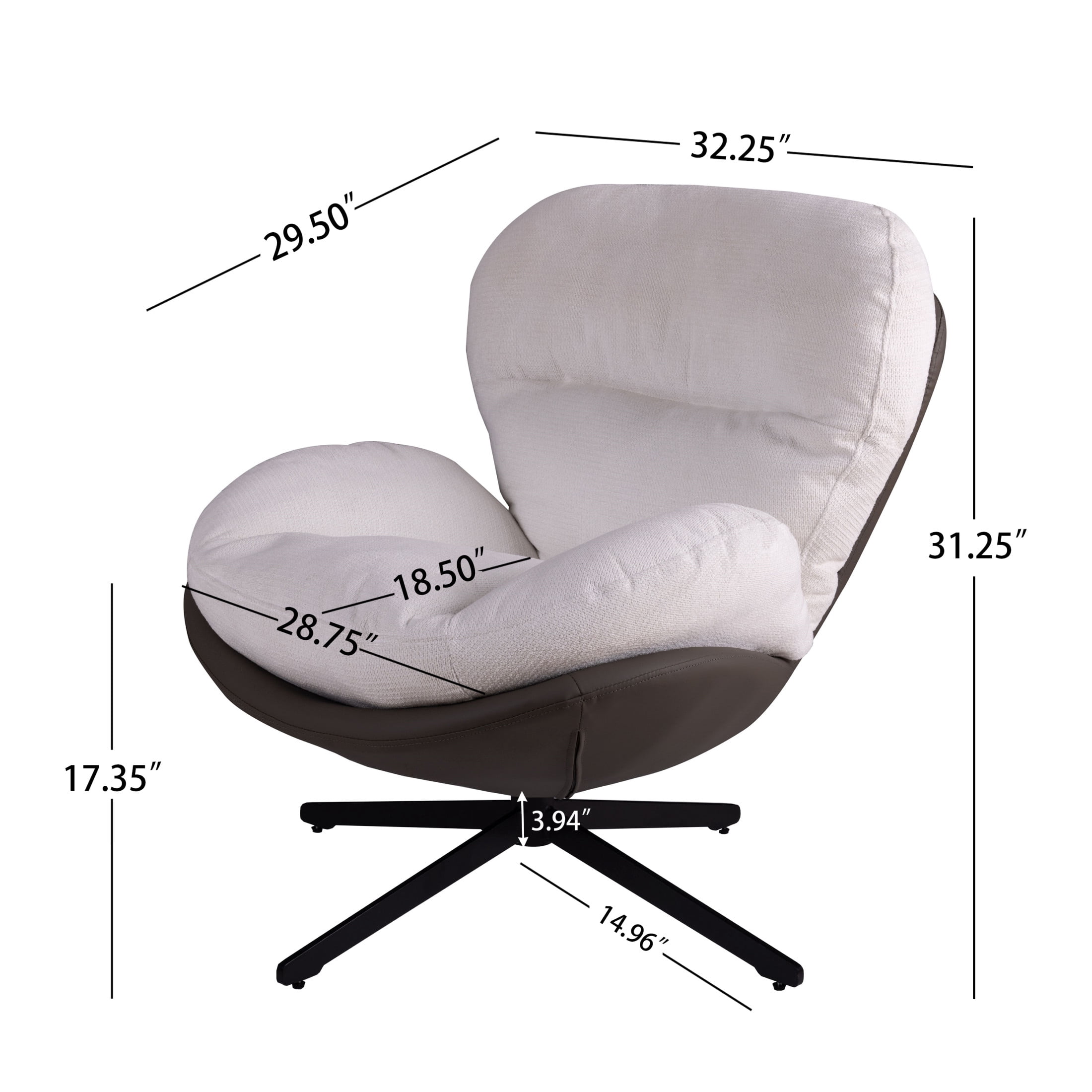Talvora Modern 360° Swivel Upholstered Chenille Accent Chair, Metal Base, White