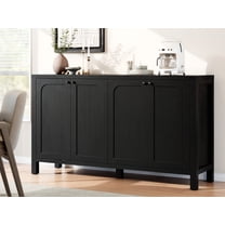 Furnibear Sideboard Buffet Cabinet with 4 Doors, Modern Credenza with Doors, Heavy-Duty Wood TV Media Console Table for Living Room, Hallway & Entryway,Black