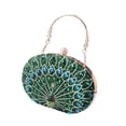 thumbnail image 4 of Bolso de mano con estampado de pavo real para fiestas, compras, desplazamientos, graduación, compromisos. Verde, 4 of 9