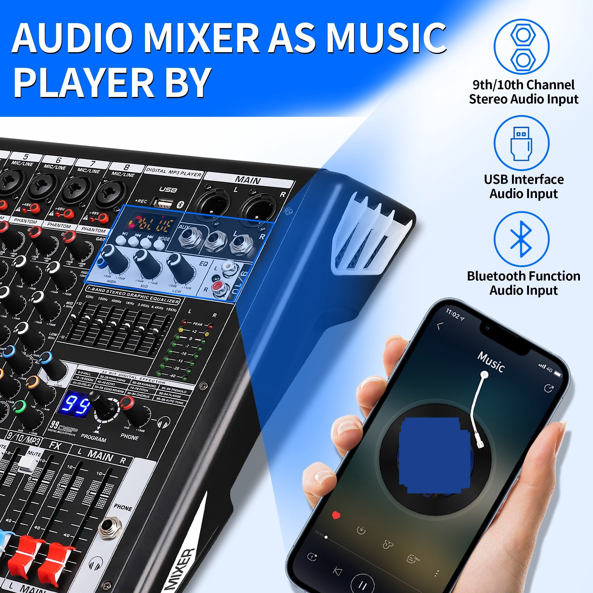 S-10 Dj Mixer Professional 10 Channel with MP3 Player 99 DSP Digital Mixer and Effect