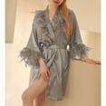 thumbnail image 3 of Defitshape Women's Satin Robe Summer Bridesmaid Soft Bridal Silky Luxury Feather Silk Robe Comfy Bathrobe Grey X-Small, 3 of 4