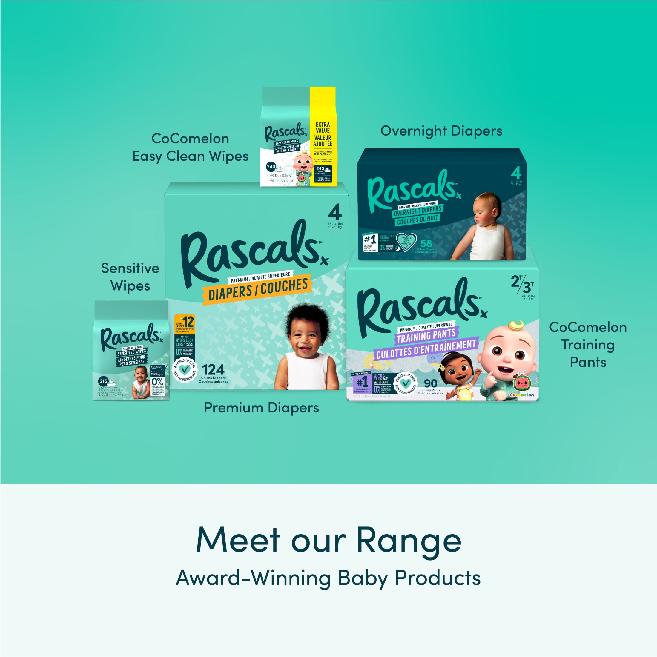 Rascals Premium CoComelon Training Pants, Unisex, Sizes 3T-5T, 32-36 count