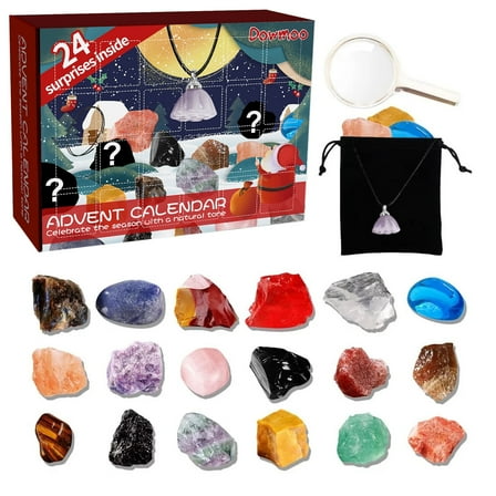 JARENGO 2025 Christmas Countdown Calendar with 24 Days Rocks, Minerals, Gemstones & Crystal, Christmas Advent Calendar Stone Learning Geology Enthusiasts Collection Gift