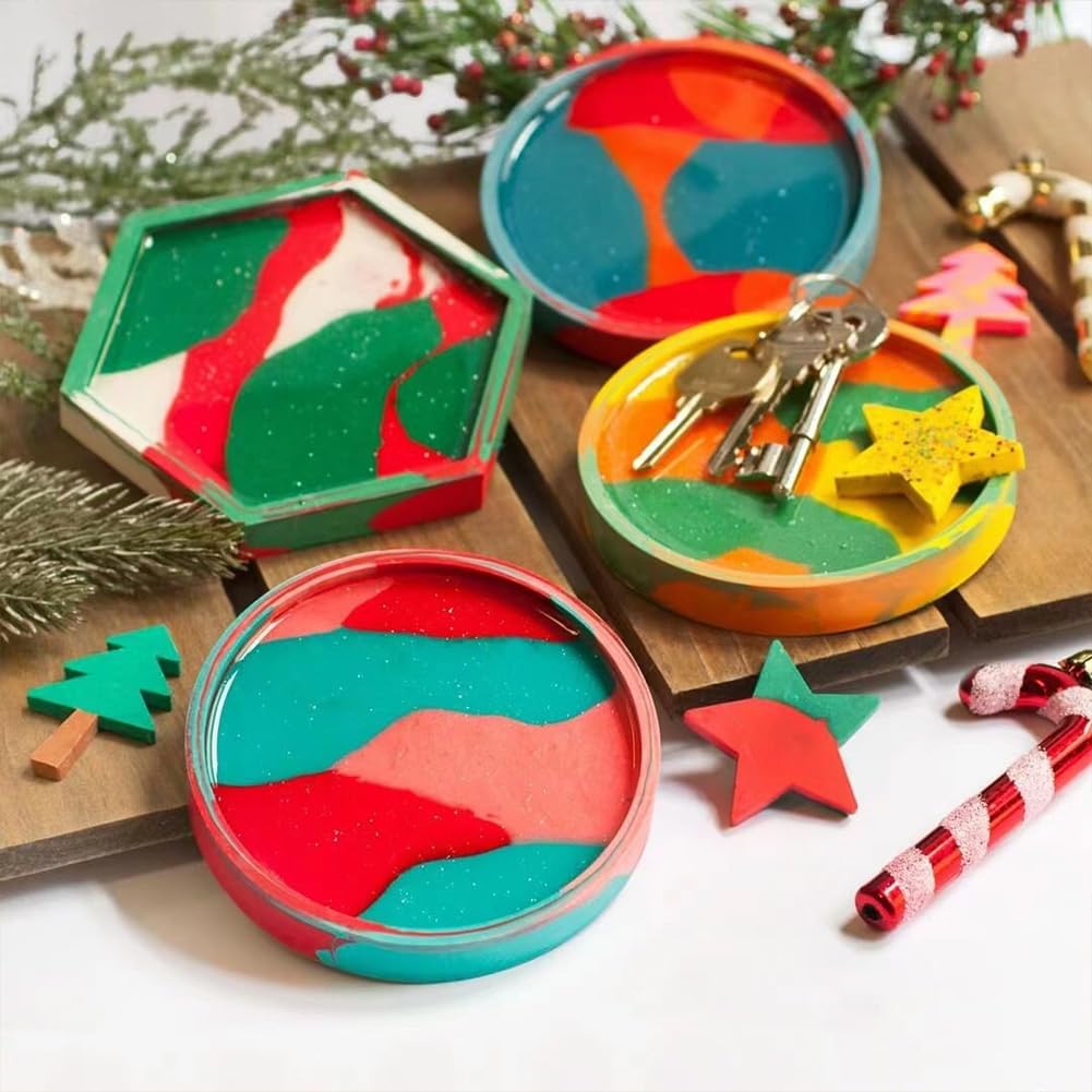 ABCISI 8 Pcs Coaster Resin Molds - Durable Silicone Coaster Molds for Epoxy Resin, Round & Hexagon Resin Tray Mold for DIY Trinket Tray, Casting Crafts, Home Decoration, Ornaments, Gifts