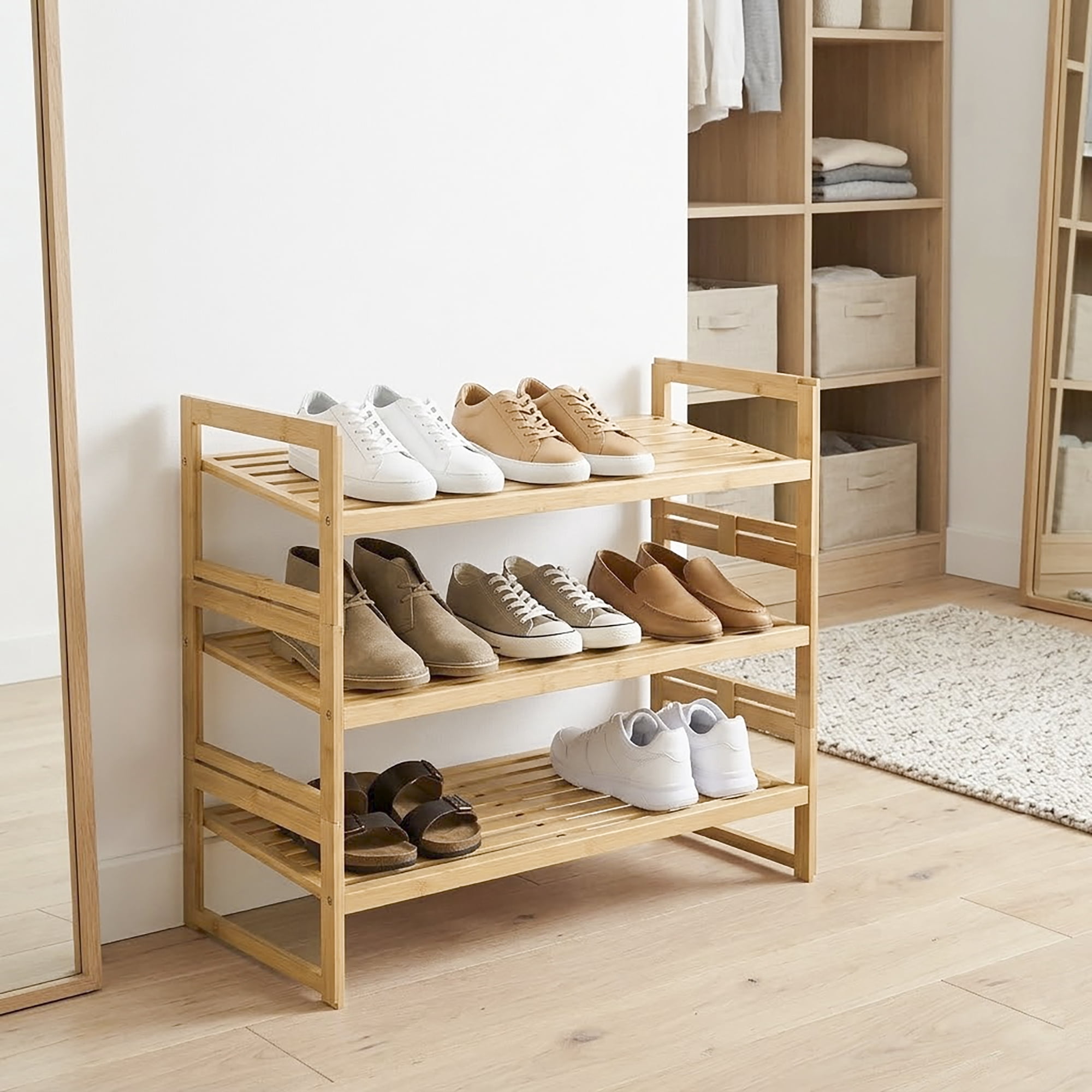 (2 pack) Better Homes & Gardens Bamboo 3-Tier Shoe Rack, Holds 9 Pairs