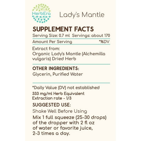 Lady's Mantle Alcohol-FREE Herbal Extract Tincture, Super-Concentrated Organic Lady's Mantle (Alchemilla vulgaris) Dried Herb 4 oz