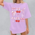 thumbnail image 4 of Tops For Women T-Shirts Oversized Cherry & Bow Print Graphic Summer Short Sleeve Fashion Clothing Purple 2XL, 4 of 7