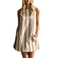 thumbnail image 2 of ClodeEU Women's Crew Neck Sleeveless Stripe Mini Dress with Pockets,Casual Summer Swing Dress Khaki,Women's Plus XL, 2 of 7