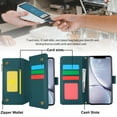 thumbnail image 5 of Allytechgroup Wallet Case for Apple iPhone XS/ iPhone X,  Retro [1 Zipper Pocket + 6 Cards Slots] Hand Wrist Shoulder Strap Stand Shockproof iPhone XS/ iPhone X Cover Case for Girls Women, Green, 5 of 10