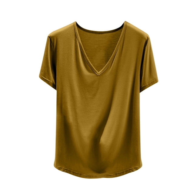 Rbaofujie Ensemble de Pyjama Short Femme Blouse Uni Décontracté Mode Col en V Régulier Manches Courtes Haut de Nuit Ensemble de Pyjama