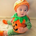 thumbnail image 6 of URMAGIC Baby Boy Girl Halloween Pumpkin Romper Bodysuit+Hat+Shoes 3PCS Outfit Costumes 0-3 Years, 6 of 12