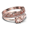thumbnail image 2 of Unique 3 Stone Minimalist 1.55 Carat Round Cut Morganite Engagement Ring, Trilogy Ring, Wedding Ring in 925 Sterling Silver With 18k Rose Gold Plating, Trio Set, Matching Band, 2 of 4