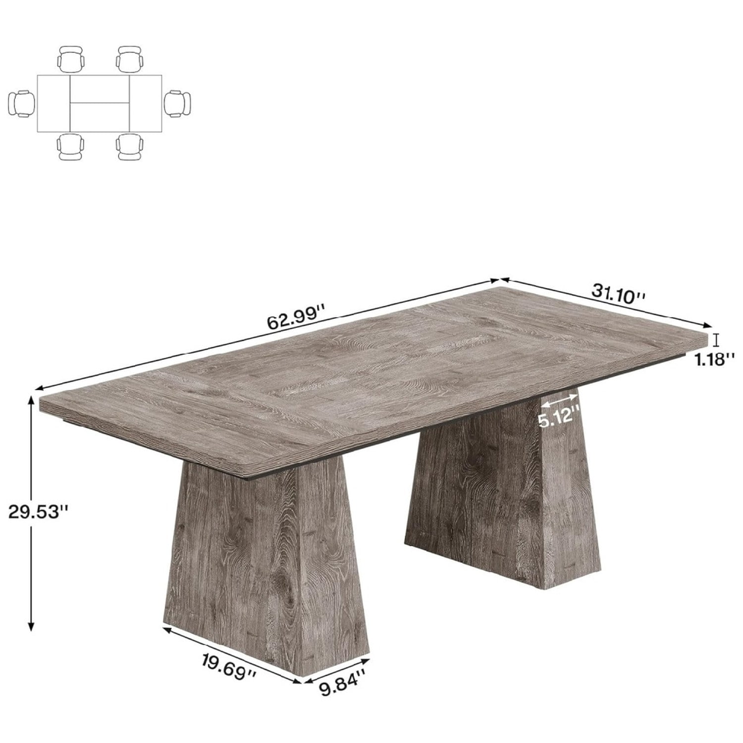 Rustic Farmhouse Dining Table, Seats 6