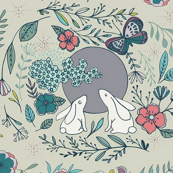 Woodland animals floral fabric, Art Gallery Moon Stories Ash cotton, Sold by the Quarter Yard