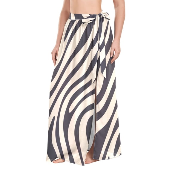 FORMRS Womens Beach Sarong Semi-Sheer Bikini Wrap Skirt Swimsuit Cover-ups, Black Lines