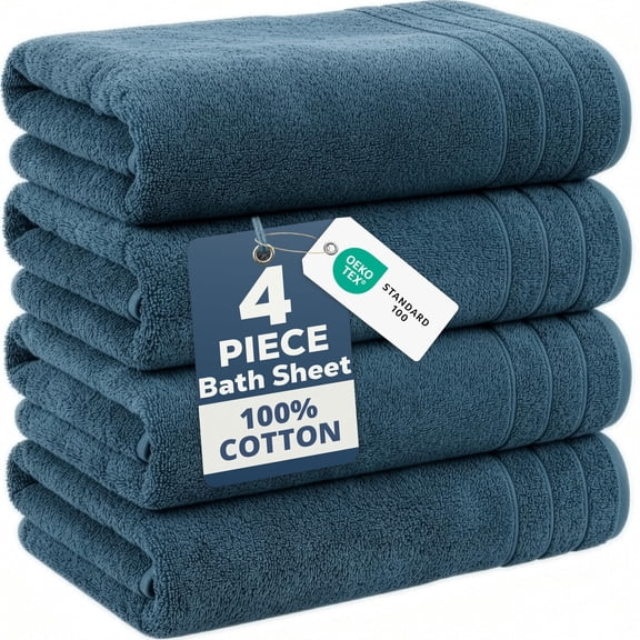 Casa Platino Bath Sheet 4 Pack - Oversized Bath Sheets Large, Quick Dry Large Towels for Everyday Use, Perfect for Beach Days - Still Blue