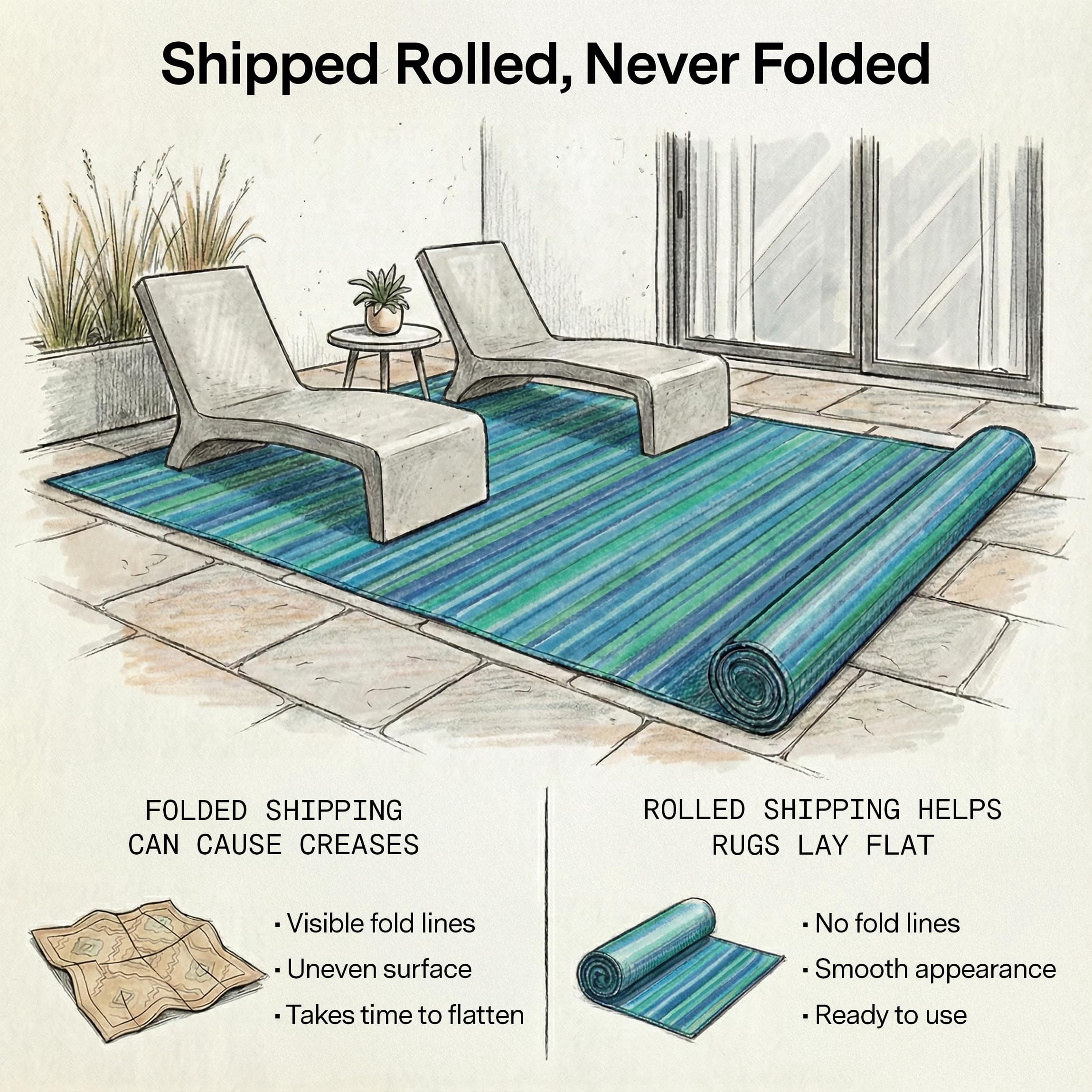 Fab Habitat Outdoor Rug - Waterproof, Fade Resistant, Crease-Free - Premium Recycled Plastic - Striped - Patio, Deck, Porch, Balcony, Laundry Room - Cancun - Turquoise & Moss Green - 4 x 6 ft