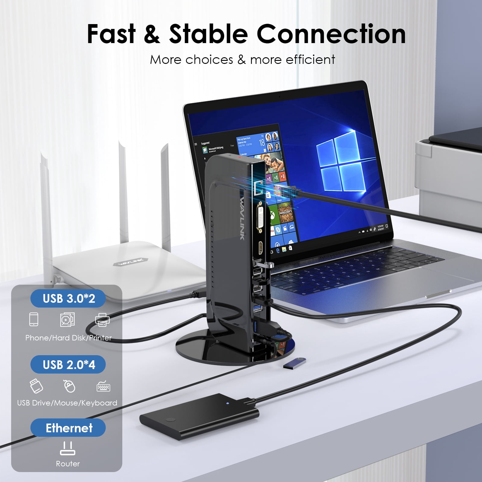 Wavlink USB 3.0 Universal Laptop Docking Station, Compatible with MacBook Neo 13-in-1 USB-C Hub Dual Monitor for Mac, Windows, Thunderbolt 3&4, USB4,  HDMI and DVI/VGA/HDMI, Gigabit Ethernet