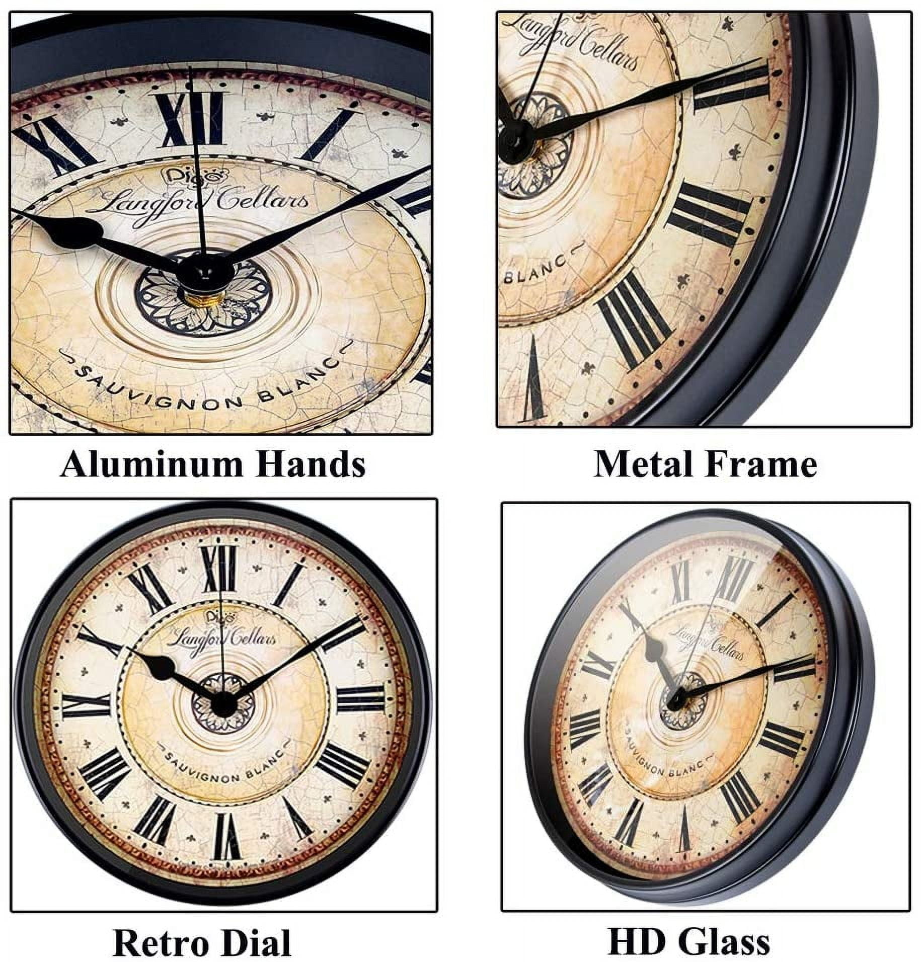 Wall Clock, 12 inch Metal Black Wall Clock European Style Retro Vintage Clock Non - Ticking Whisper Quiet Battery Operated with HD Glass Easy to Read for Indoor Decor