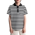 thumbnail image 4 of YMNXA Kids Boys Polo Shirt With Pocket Short Sleeve Lapel Striped Print Soft Comfortable Breathable Tee Top For Casual Daily Wear,Black,3-4 Years, 4 of 5