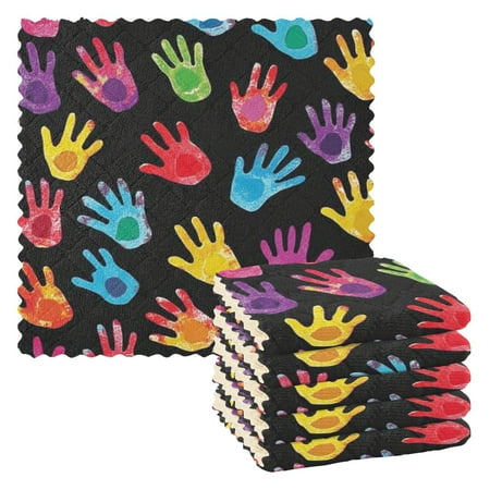 

6 Pieces Thickened Double Polyester Fleece Kitchen Towel - 28x28cm Strongly Absorb Water & Oil Stain Removal，A Handprints