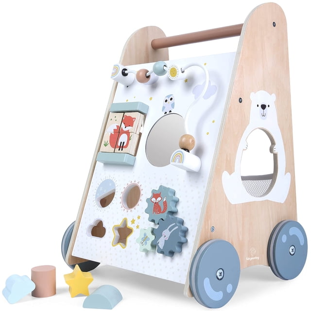 Upyearling - Caminador de madera para niños y niñas, fácil de agarrar, juguetes y actividades integradas, promueve habilidades motoras