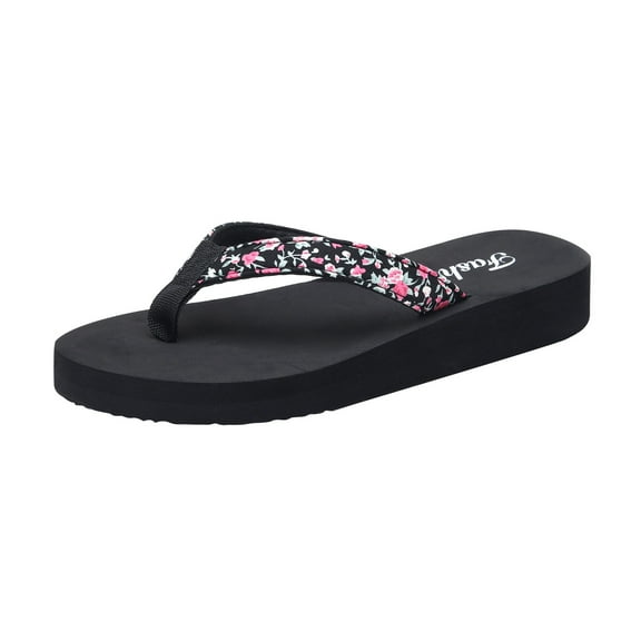 Lovskoo 2024 Women's Flip-Flop Slippers Floral Dressy Thong Shoes Platform Beach Sandals Black