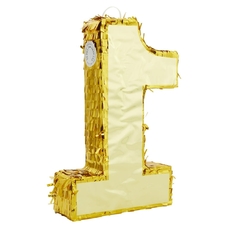 Number 1 Foil Small Gold Pinata for First Birthday Party (10 x 16 x 3 in)