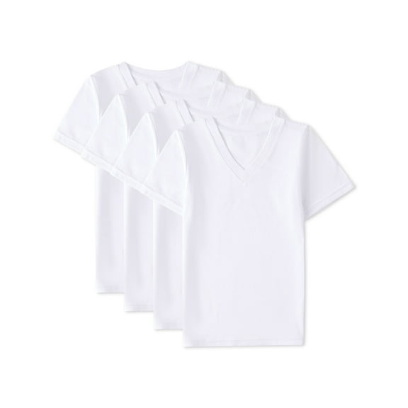 MeMoi 4 Pack Cotton Rich V-Neck Short Sleeve Undershirts - Boys - Male, 8, White