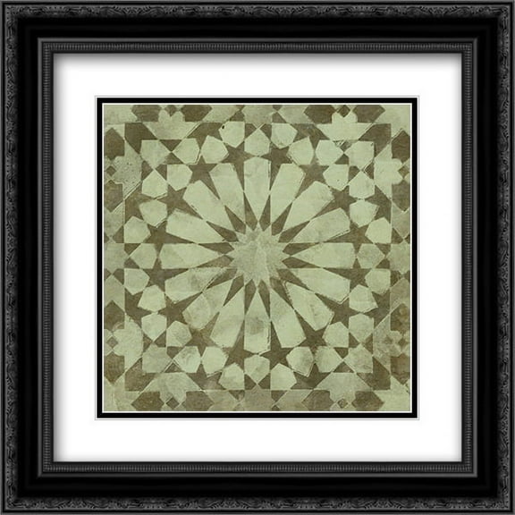 Green Tile Dark 10 2x Matted 20x20 Black Ornate Framed Art Print by Saunders, Alonzo
